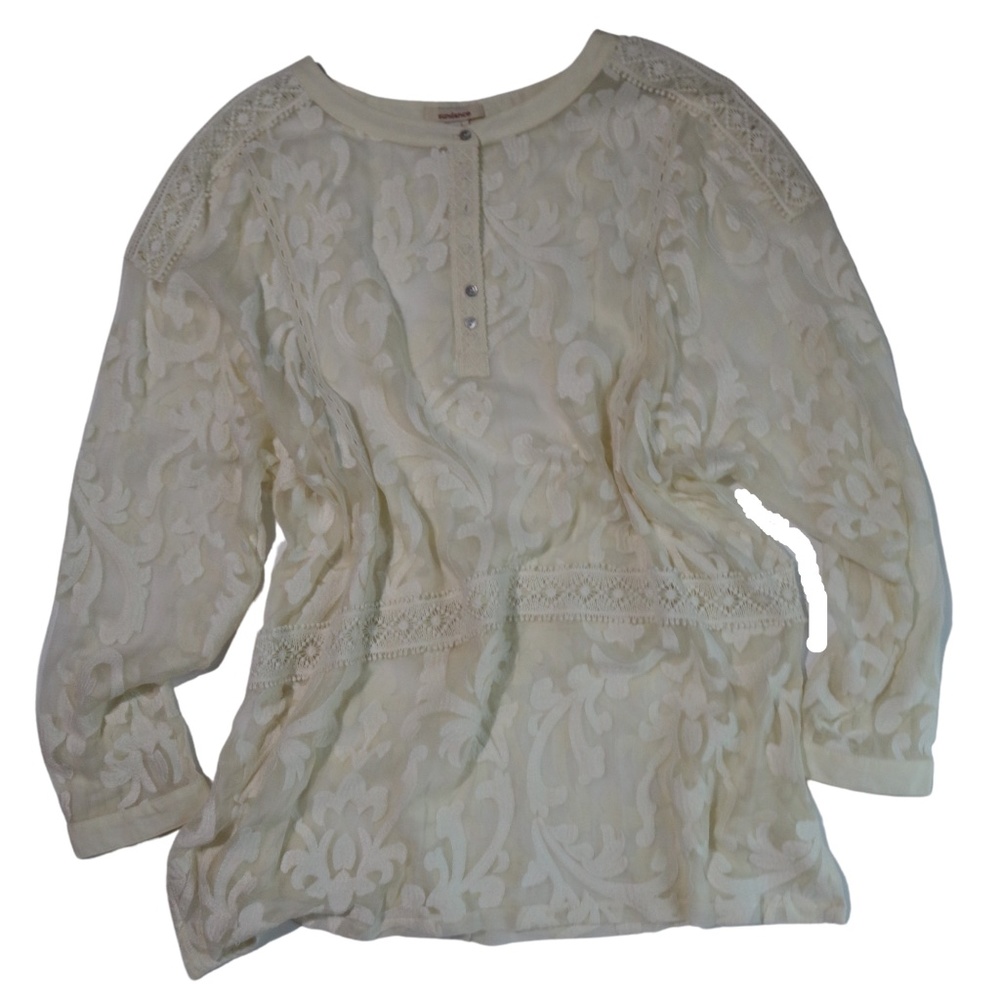 Sheer Cream Sundance Silk Long Sleeve Top